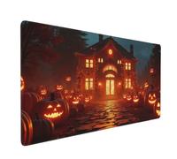 Grande tappetino per mouse da gioco, con stampa di una casa di zucca arancione, tappetino antiscivolo per tastiera e mouse da scrivania, tappetino per mouse per ufficio e casa, accessori per la casa