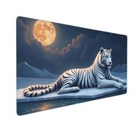 Grande tappetino per mouse da gioco, elegante bianco Tiger-C, tappetino antiscivolo per tastiera e mouse da scrivania, tappetino per mouse per ufficio e casa, accessori per la casa, 40,6 x 89,6 cm