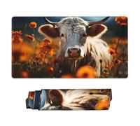 Grande tappetino per mouse da gioco, motivo mucca girasole nel campo di fiori, tappetino da scrivania con bordi cuciti, base in gomma, tappetino per scrivania, tappetino per mouse per laptop, tastiera