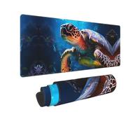 Grande tappetino per mouse da gioco, motivo tartaruga marina oceano blu ghiaccio, base in gomma, tappetino da scrivania con bordi cuciti, tappetino per mouse per computer portatile, tastiera PC