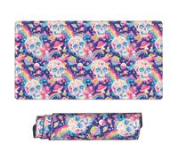 Grande tappetino per mouse da gioco, motivo teschio arcobaleno, base in gomma spaziale, tappetino da scrivania con bordi cuciti, tappetino per mouse per laptop, tastiera PC, tappetino per mouse per