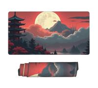 Grande tappetino per mouse da gioco, retro con pagoda rossa e luna, tappetino da scrivania con bordi cuciti, base in gomma, tappetino per mouse per laptop, tastiera PC, tappetino per mouse per lavoro