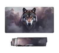 Grande tappetino per mouse da gioco, stampa mistica di lupo grigio con bordi cuciti, base in gomma, tappetino per scrivania, tappetino per mouse per laptop, tastiera PC, tappetino per mouse per lavoro