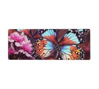 Grande tappetino per mouse da gioco, XL, 80 x 30 cm, con farfalle colorate su fiori, tappetino da scrivania per tastiera e mouse, lavabile, con base antiscivolo, tappetino per mouse impermeabile, per