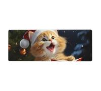 Grande tappetino per mouse da gioco, XL, 80 x 30 cm, con simpatico gatto che canta canti natalizi per tastiera e mouse, tappetino lavabile con base antiscivolo, tappetino per mouse impermeabile per