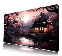 Grande tappetino per mouse giapponese con fiori Sakura, elegante estetica nera e rosa, ampio tappetino da scrivania da gioco XXL, tappetino per tastiera per computer e laptop, 80 x 40 cm, decorazione