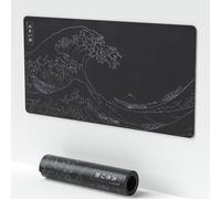 Grande tappetino per mouse motivo anime giapponese con onde marine Kanagawa, tappetino da scrivania nero, per tastiera e mouse antiscivolo, tappetino per scrivania da ufficio da 60 x 30 cm, tappetino