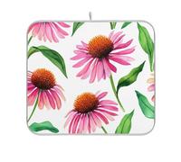 Grande tappetino scolapiatti con stampa ad asciugatura rapida tappetino da cucina per piatti rosa fiori di echinacea bianco 45,7 x 61 cm
