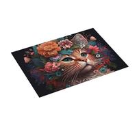 Grande tappetino scolapiatti per bancone della cucina, 45,7 x 61 cm, assorbente, con corona di fiori e gatto, tappetino per scolapiatti in microfibra con anello per appendere