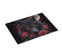 Grande tappetino scolapiatti per bancone della cucina, 45,7 x 61 cm, assorbente, con rosa luna piena e lupo nero, tappetino in microfibra per scolapiatti con anello per appendere