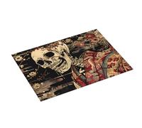 Grande tappetino scolapiatti per bancone della cucina, 45,7 x 61 cm, assorbente, motivo gotico orientale, motivo floreale con teschio, tappetino in microfibra con anello per appendere