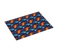 Grande tappetino scolapiatti per bancone della cucina, 45,7 x 61 cm, blu e rosso, stampa con squalo fiamma, in microfibra, assorbente, tappetino per scolapiatti con anello per appendere