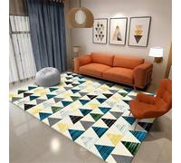 Grande tappeto geometrico 100 x 200 cm per sala da pranzo camera da letto elegante tappeto quadrato in blu, verde, grigio e giallo, tappetino XL conveniente