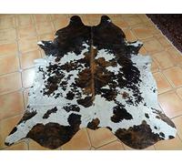 Grande tappeto in pelle bovina tricolore in pelle di mucca, pelo su pelle di mucca, tappeti 5 x 2,1 m nero, marrone e bianco