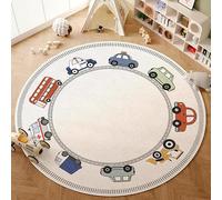 Grande tappeto rotondo per bambini, 190 cm, lavabile, antiscivolo, morbido, decorazione per la cameretta dei bambini, soggiorno, camera da letto, auto dei cartoni animati in diversi colori, crema