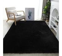 Grande tappeto shaggy super morbido, antiscivolo, lavabile, moderno, per soggiorno, camera da letto, cameretta dei bambini, decorativo, nero, 200 x 400 cm