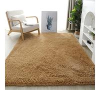 Grande tappeto shaggy super morbido, lavabile, antiscivolo, per soggiorno, camera da letto, cameretta dei bambini, design moderno, cachi, 140 x 200 cm