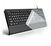 Grande tastiera per computer, con cavo, USB, con coperchio, poggiapolsi, lettere chiave sovradimensionate per ipovedenti e ipovedenti, facile da vedere e digitare per laptop, PC, Windows