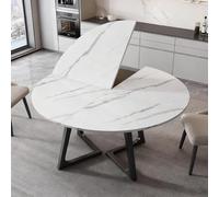 Grande tavolo rotondo pieghevole, prolunga temporanea per tavolo, tavoli da banchetto pieghevoli a un quarto, prolunga per cene in famiglia, facile da riporre(White marble texture,140cm/55.1in)