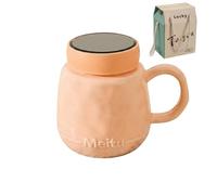 Grande tazza da caffè in ceramica, 450 ml, con coperchio a specchio e cucchiaio per caffè, tè, cioccolata calda, design con manico grande, adatta al microonde e alla lavastoviglie (confezione regalo