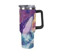 Grande tazza termica da 1180 ml in acciaio inox tazza da viaggio per portabicchieri auto, bicchiere per bevande calde e fredde, gatto che cavalca sulla balena nell'oceano