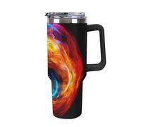 Grande tazza termica da viaggio per auto, a prova di perdite, riutilizzabile, per ufficio, casa e esterni, palla di fuoco colorata