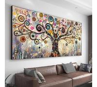 Grande tela artistica da parete fiore colorato albero immagine astratta albero della vita dipinto stampe su tela soggiorno camera da letto opere d'arte 60x150 cm (24x59 pollici) con cornice nera