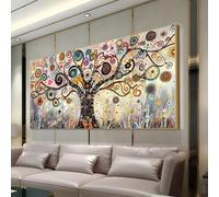 Grande tela artistica da parete fiore colorato albero immagine astratta albero della vita dipinto stampe su tela soggiorno camera da letto opere d'arte 60x150 cm (24x59 pollici) con cornice dorata
