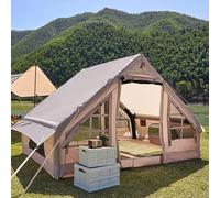 Grande tenda da campeggio gonfiabile, tende calde in tela 4-5 persone Blow Up Tenda Cabin, Rain Resistente, configurazione veloce con pompa a mano, tende a glamping di 4 stagioni con mesh e camino