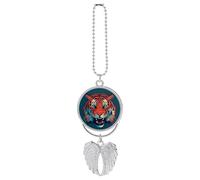 Grande tigre rossa auto ciondolo specchio decorazione automatica specchio retrovisore portachiavi argento