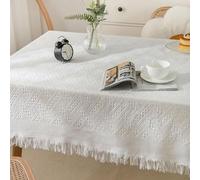 Grande tovaglia 180 x 230 cm, in misto cotone e lino, lavabile, antimacchia, lavorata a maglia, con pompon, perfetta per decorare la sala da pranzo e le occasioni speciali.