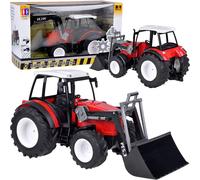 Grande trattore rosso con braccio mobile e grandi ruote