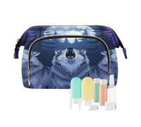 Grande trousse da viaggio con tre lupi che ululano e luna, portamonete da donna