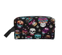 Grande trousse da viaggio per cosmetici, con stampa di zucchero e teschi, organizer portatile per articoli da toeletta multiuso, colore bianco, taglia unica, Bianco, One Size