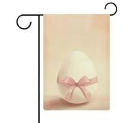 Grande uovo bianco con nastro rosa bandiera da giardino stagionale vacanza juta doppia faccia casa cortile esterno bandiere 30,5 x 45,7 cm