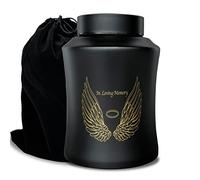 Grande urna funeraria per ceneri di adulti, fino a 72,5 kg, decorata con ali d’angelo e scritta “In Loving Memory”, con sacchetto di velluto, nero