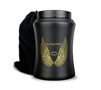 Grande urna funeraria per ceneri di adulti, fino a 99,7 kg, decorata con ali d’angelo e scritta “In Loving Memory”, con sacchetto di velluto, nero
