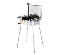 Grande valigetta per trucco con specchio e luci, scatola per cosmetici da viaggio per artisti professionisti, custodia per trucco in alluminio, stazione per salone (Dazzling Stripes 58X45X23cm)