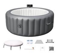 Grande Vasca Idromassaggio per 4-6 Persone, Set Spa a Bolle Massaggianti Gonfiabile e Portatile per Esterno, con 180 Gettoni ad Aria e Copertura Termica, per Famiglia in Terrazza e Giardino S