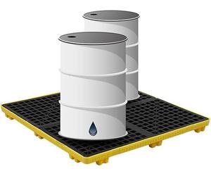 Grande vassoio antigoccia impilabile per recupero olio, giallo e nero, vassoio in plastica antiscivolo per fusti industriali (120 x 120 x 10 cm) - Design robusto e modulare per una maggiore sicurezza