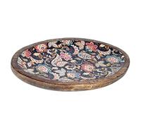 Grande vassoio ovale Mandala floreale e motivo cashmere, resina e legno di mango, lunghezza 30 cm