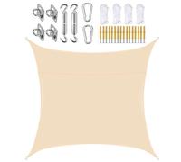 Grande vela parasole impermeabile, 8 x 8 m, blocco UV al 95%, rettangolare, con kit di ferramenta, per esterni, patio, giardino, pergola, posto auto coperto, feste, colore beige