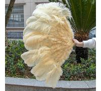 Grande ventaglio di piume di struzzo 100 cm 130 cm pieghevole 13 ventagli di piume di osso per carnevale spettacolo teatrale ballerino che tiene il ventaglio-48 beige scuro-130 cm 2 pezzi