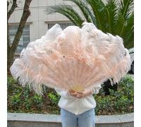 Grande ventaglio di piume di struzzo 100 cm 130 cm pieghevole 13 ventagli di piume di osso per carnevale spettacolo teatrale ballerino che tiene il ventaglio-champagne-130CM 2 pezzi