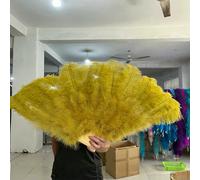 Grande ventaglio di piume di struzzo 100 cm 130 cm pieghevole 13 ventagli di piume di osso per carnevale spettacolo teatrale ballerino che tiene il ventaglio-32 verde oliva-130 cm 1 pz