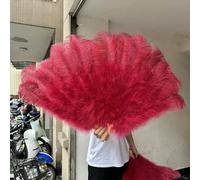 Grande ventaglio di piume di struzzo 100 cm 130 cm Ventaglio pieghevole con 13 piume di osso per carnevale, spettacoli teatrali, ballerino che tiene il ventaglio - Rosso vino - 2 pezzi 100 cm 130 cm