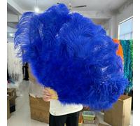 Grande ventaglio di piume di struzzo da 100 cm e 130 cm, pieghevole, con 13 piume d'osso, per carnevale, spettacoli teatrali, ballerini che tengono il ventaglio, blu reale, 100 cm, 1 pezzo