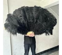 Grande ventaglio di piume di struzzo da 100 cm e 130 cm, pieghevole, con 13 piume d'osso, per carnevale, spettacoli teatrali, ballerini che tengono il ventaglio, nero, 100 cm, 1 pezzo