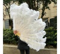 Grande ventaglio di piume di struzzo da 100 cm e 130 cm, pieghevole, con 13 piume d'osso, per carnevale, spettacoli teatrali, ballerini che tengono il ventaglio, bianco, 100 cm, 1 pezzo