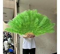 Grande ventaglio di piume di struzzo da 100 cm e 130 cm, pieghevole, con 13 piume d'osso, per carnevale, spettacoli teatrali, ballerini che tengono il ventaglio, verde, 100 cm, 1 pezzo